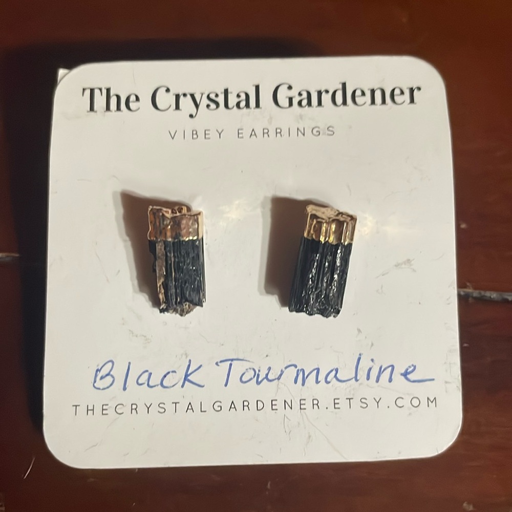 Black Tourmaline Gold over Copper Electroform Stud Earrings, New